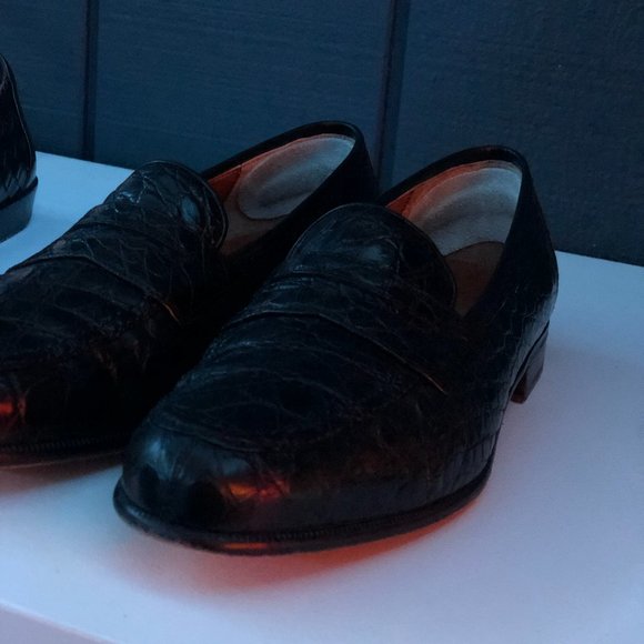Salvatore Ferragamo Black Genuine Crocodile Leather Penny Loafers Sz 7 D